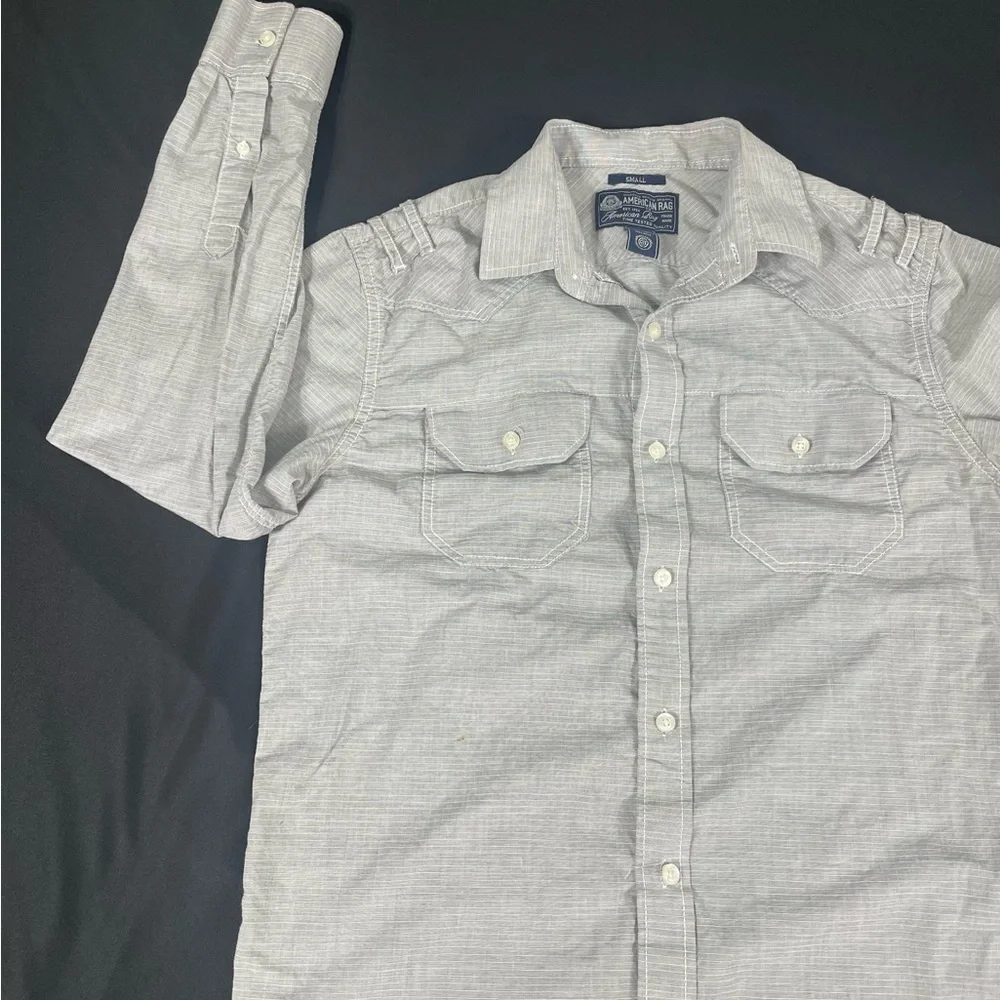 Américan Rag Cie Women Gray Striped Long Sleeve Button Up Shirt Size S - Picture 3 of 11